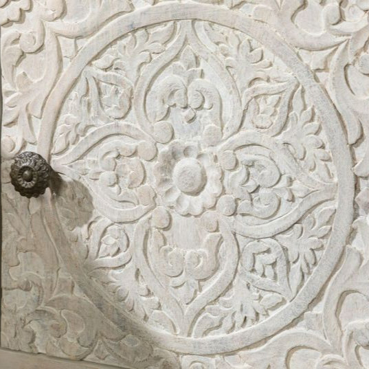 Bedside table (door hinged right) Mango 45x40x60 white oiled KASHMIR #105