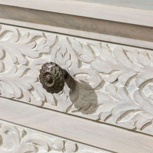 Bedside table (door hinged right) Mango 45x40x60 white oiled KASHMIR #105