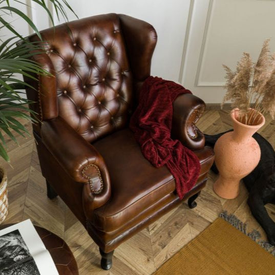 Wing chair genuine leather 88x80x108 brown CHESTERFIELD #101