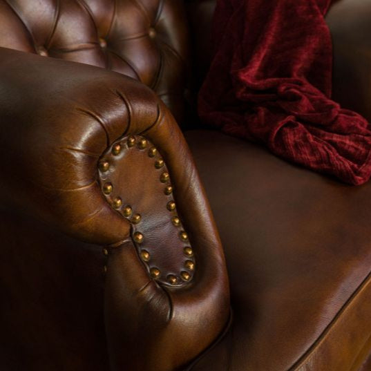 Wing chair genuine leather 88x80x108 brown CHESTERFIELD #101