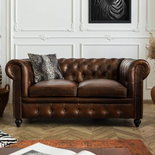 2-seater sofa in genuine leather 158x82x75 brown CHESTERFIELD #102