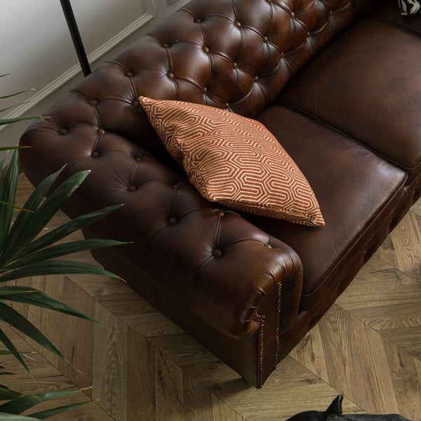 3-seater sofa, real leather, 216x82x75, brown, CHESTERFIELD #103