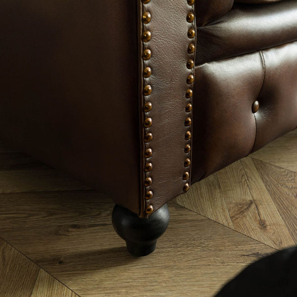 3-seater sofa, real leather, 216x82x75, brown, CHESTERFIELD #103