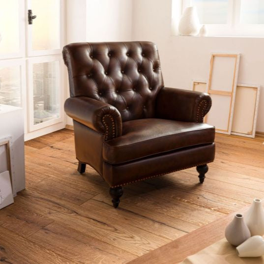 Armchair genuine leather 84x84x94 brown CHESTERFIELD #105