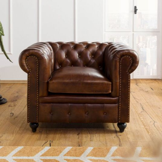 Armchair real leather 105x82x75 brown CHESTERFIELD #102
