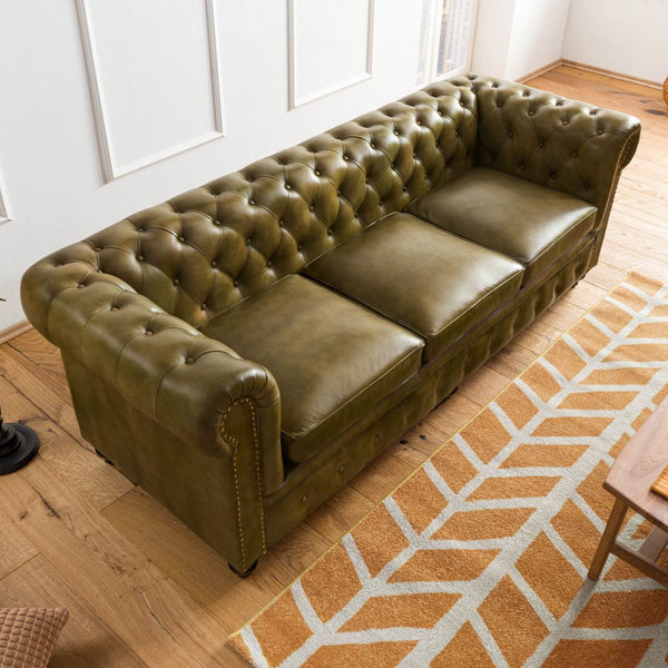 3-seater sofa in genuine leather 216x82x75 green CHESTERFIELD #303