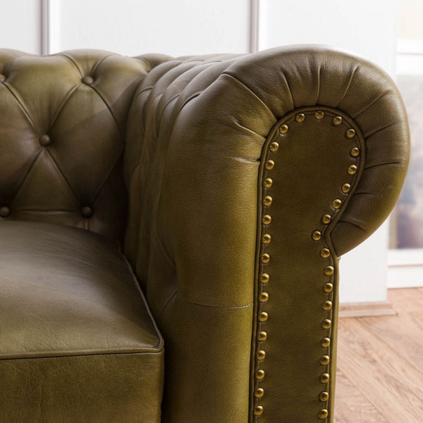 3-seater sofa in genuine leather 216x82x75 green CHESTERFIELD #303