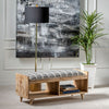 Nelson Mango Wood Upholstered Bench with Shelves
