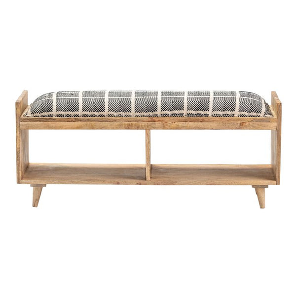 Nelson Mango Wood Upholstered Bench with Shelves