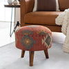 Kieta Round Brick Red Medallion Upholstered Stool