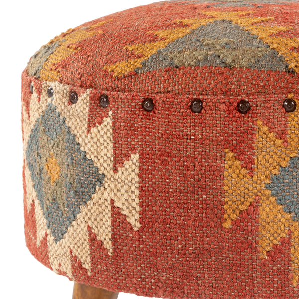 Kieta Round Brick Red Medallion Upholstered Stool