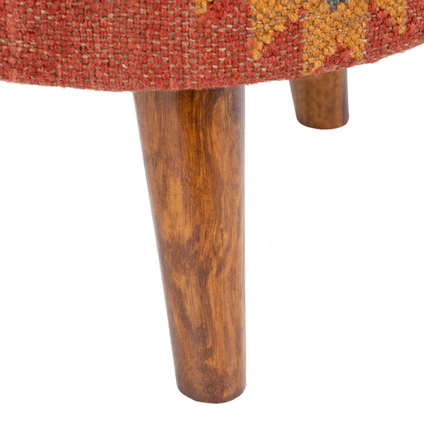 Kieta Round Brick Red Medallion Upholstered Stool