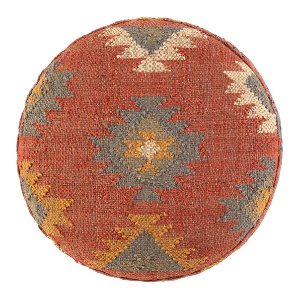 Kieta Round Brick Red Medallion Upholstered Stool