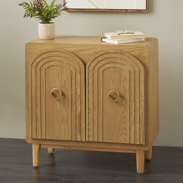 Ellya Natural Wood Carved Arches Art Deco Storage Cabinet