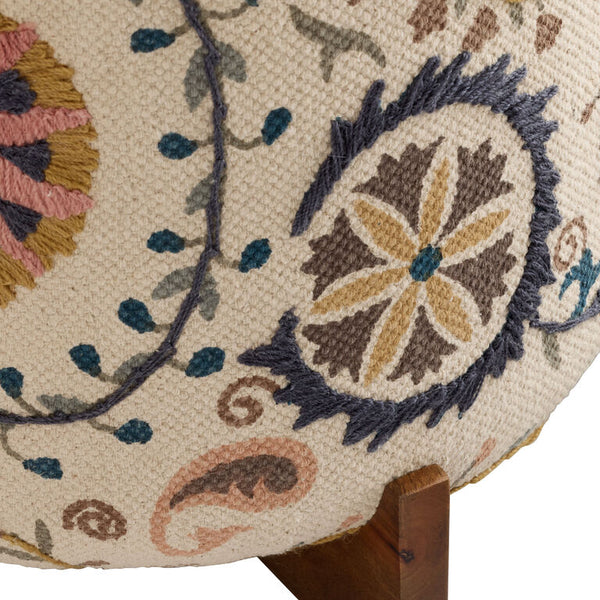 Jaipur Suzani Embroidered Cotton Rug Upholstered Ottoman