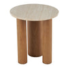 Vesper Round Beige Travertine and Wood End Table