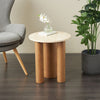 Vesper Round Beige Travertine and Wood End Table
