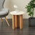 Vesper Round Beige Travertine and Wood End Table
