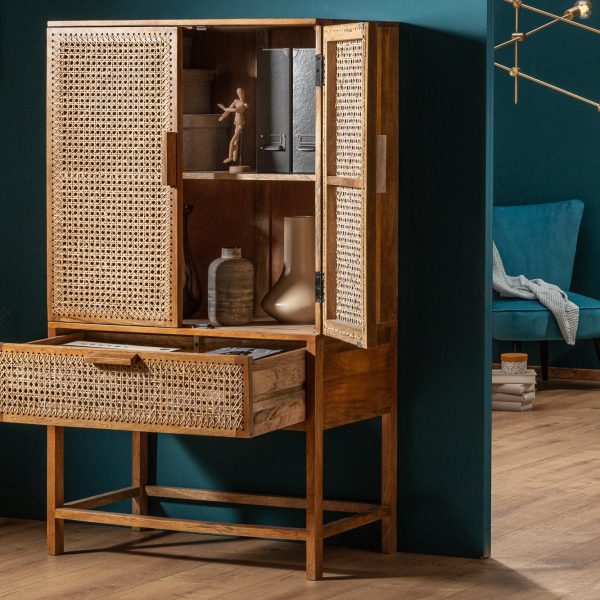 Satina Cane/Wicker Storage Cabinet 31.5x18x55 Inch