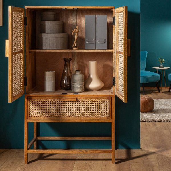 Satina Cane/Wicker Storage Cabinet 31.5x18x55 Inch