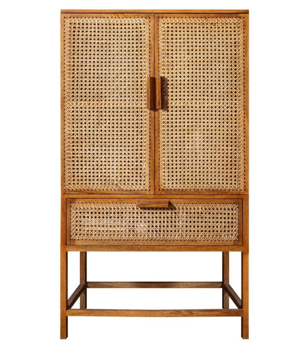 Satina Cane/Wicker Storage Cabinet 31.5x18x55 Inch