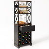 16 Bottle Floor Wine Bottle Rack with Glass Holder, 3-Tier Wood Coffee Bar Cabinet with Drawer, Wood Wine Storage For Kitchen & Dining