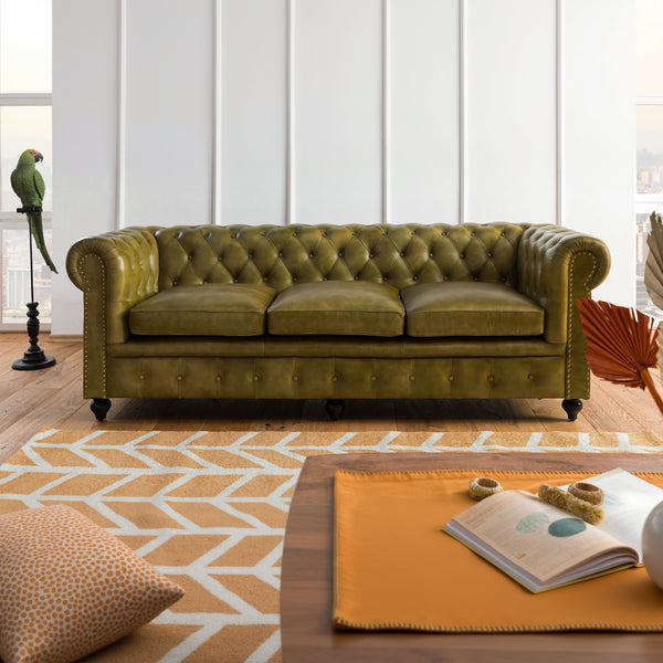 Joss Leather Chesterfield Three Seater Sofa