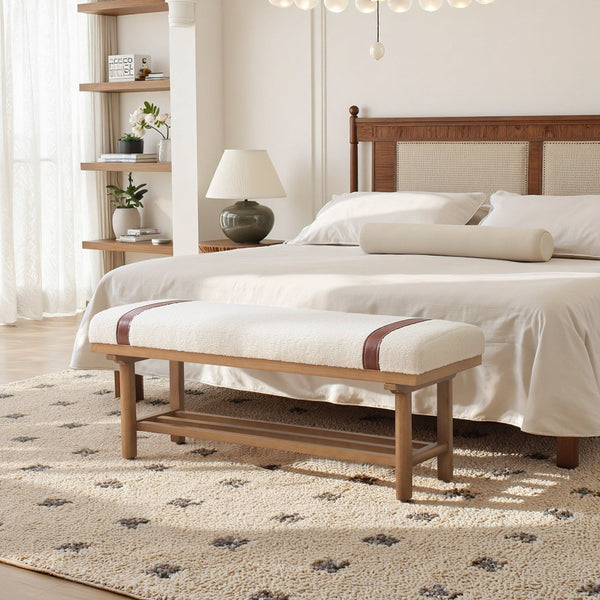 2-Tier Solid Wood Upholstered Entryway Shoe Bench with Storage Shelf - 44.49"W x 16.54"D x 18.11"H