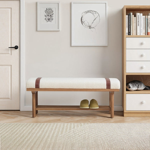 2-Tier Solid Wood Upholstered Entryway Shoe Bench with Storage Shelf - 44.49"W x 16.54"D x 18.11"H