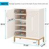 20 Pairs Shoe Cabinet, 37.4 Inch Modern Shoe Storage Cabinet with Doors, White & Gold