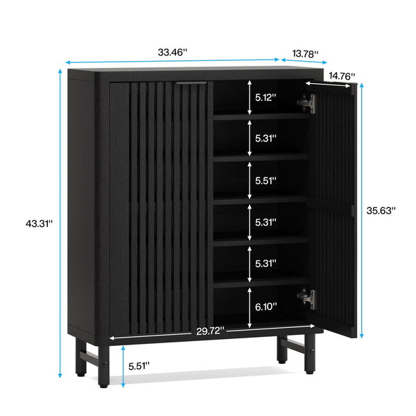 24 Pairs Wood Shoe Storage Cabinet with 2-Door and Adjustable Shelving for Entryway Living Room