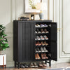 24 Pairs Wood Shoe Storage Cabinet with 2-Door and Adjustable Shelving for Entryway Living Room