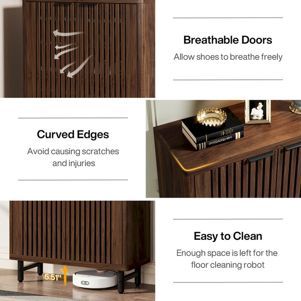 24 Pairs Wood Shoe Storage Cabinet with 2-Door and Adjustable Shelving for Entryway Living Room