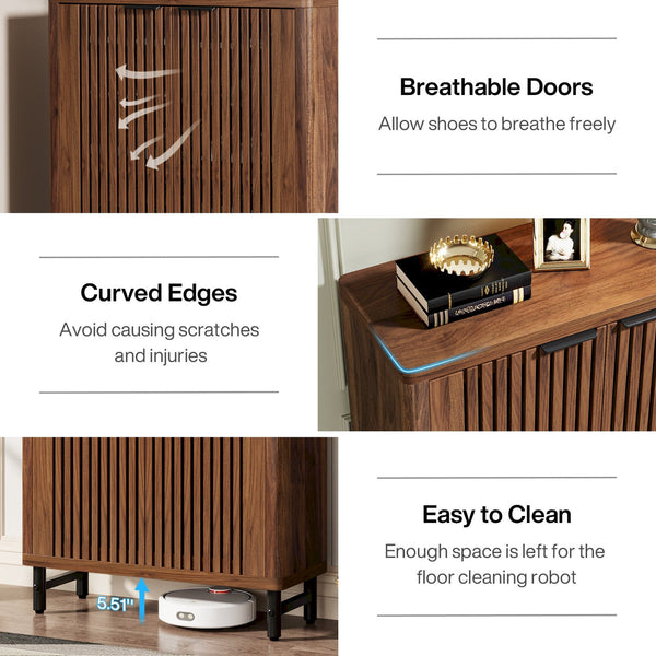 24 Pairs Wood Shoe Storage Cabinet with 2-Door and Adjustable Shelving for Entryway Living Room