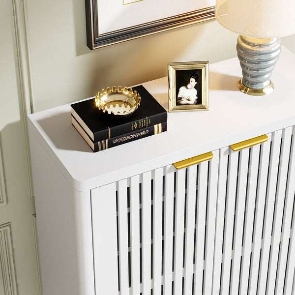 24 Pairs Wood Shoe Storage Cabinet with 2-Door and Adjustable Shelving for Entryway Living Room