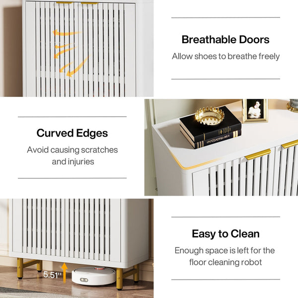 24 Pairs Wood Shoe Storage Cabinet with 2-Door and Adjustable Shelving for Entryway Living Room