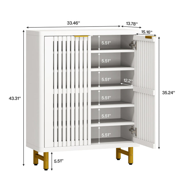 24 Pairs Wood Shoe Storage Cabinet with 2-Door and Adjustable Shelving for Entryway Living Room