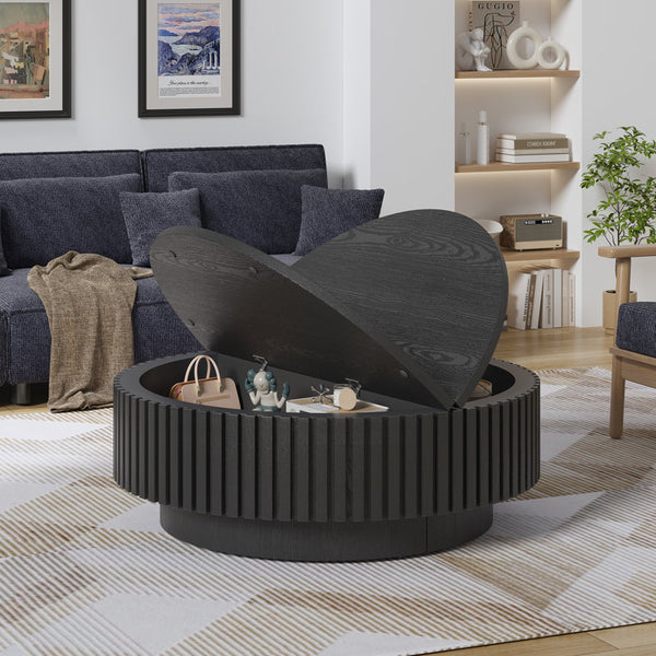 31.5" Modern Round Coffee Table,Wood Coffee Table with Storage for Living Room