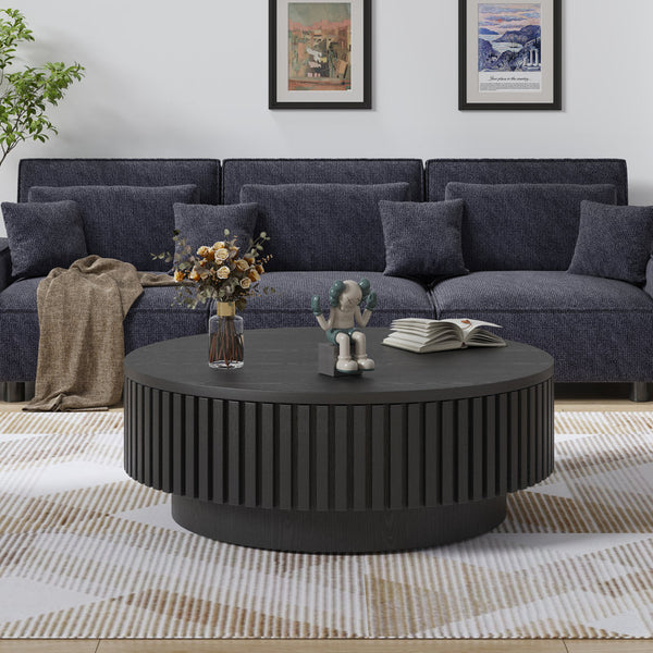 31.5" Modern Round Coffee Table,Wood Coffee Table with Storage for Living Room