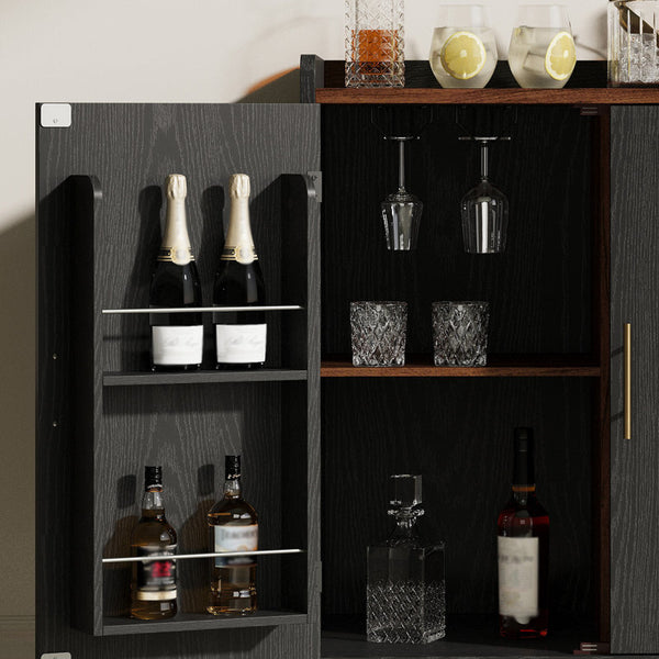 31.5''×19'' Mid-Century Style Home Bar Cabinet With Doors, Indoor Mini Bar With Storage For Living Room & Office, Wooden Bar Stand With Wine Rack, Buffet Cabinet For Kitchen & Dining Room