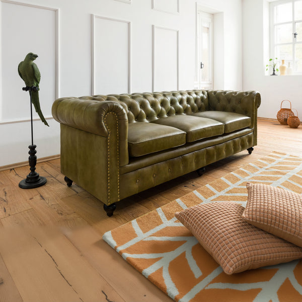 Joss Leather Chesterfield Three Seater Sofa