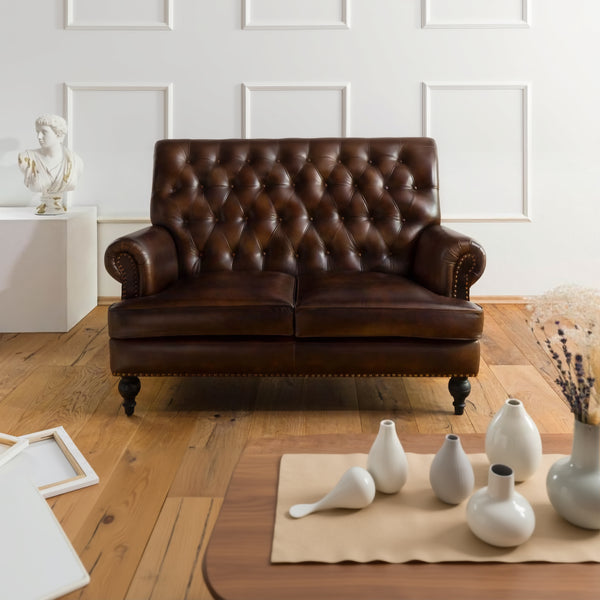 Petre Leather Chesterfield Two Seater Sofa