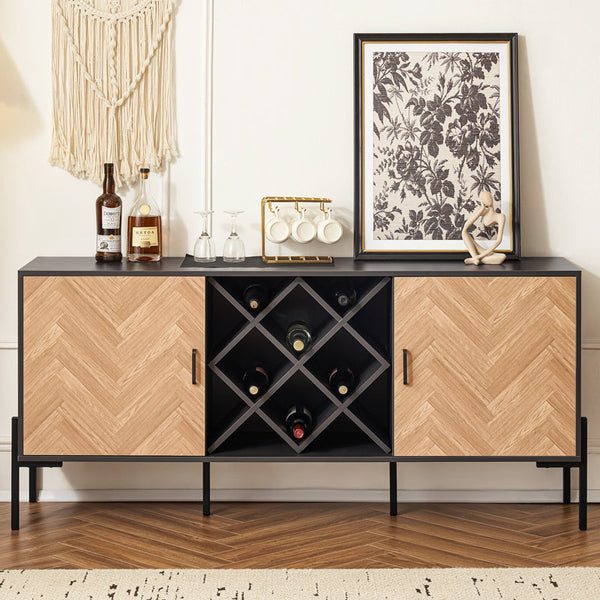 63" Wine Bar Cabinet with Wine Racks and 2 Side Cabinets