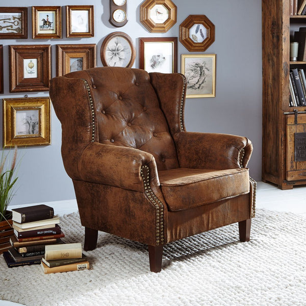 Wing chair 102x93x102 brown CHESTERFIELD