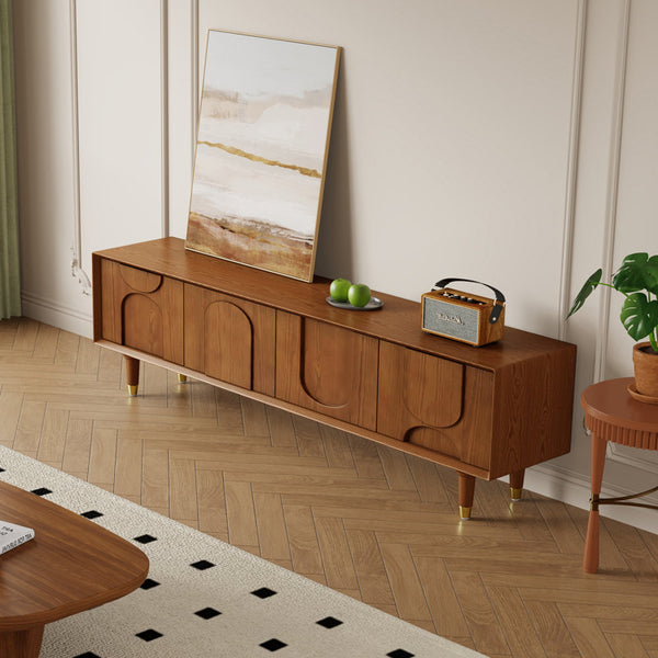 71" Mid Century Wood Tv Stands, Brown Media Console For Livingroom, Pre Assembled