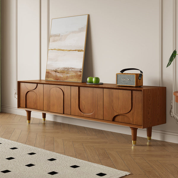 71" Mid Century Wood Tv Stands, Brown Media Console For Livingroom, Pre Assembled