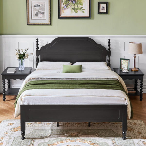 Queen Solid Wood Bed Frame with Spindle Design