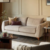 Genevieve champagne velvet 3 seater sofa with wooden leg