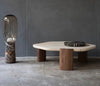 Wabi-sabi Style Travertine Top Solid Ash Legs Coffee Tables Modern Beside Table for Living Room