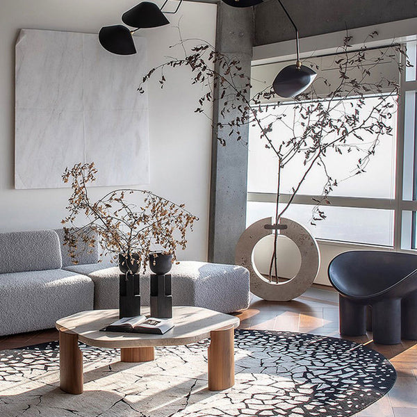 Wabi-sabi Style Travertine Top Solid Ash Legs Coffee Tables Modern Beside Table for Living Room